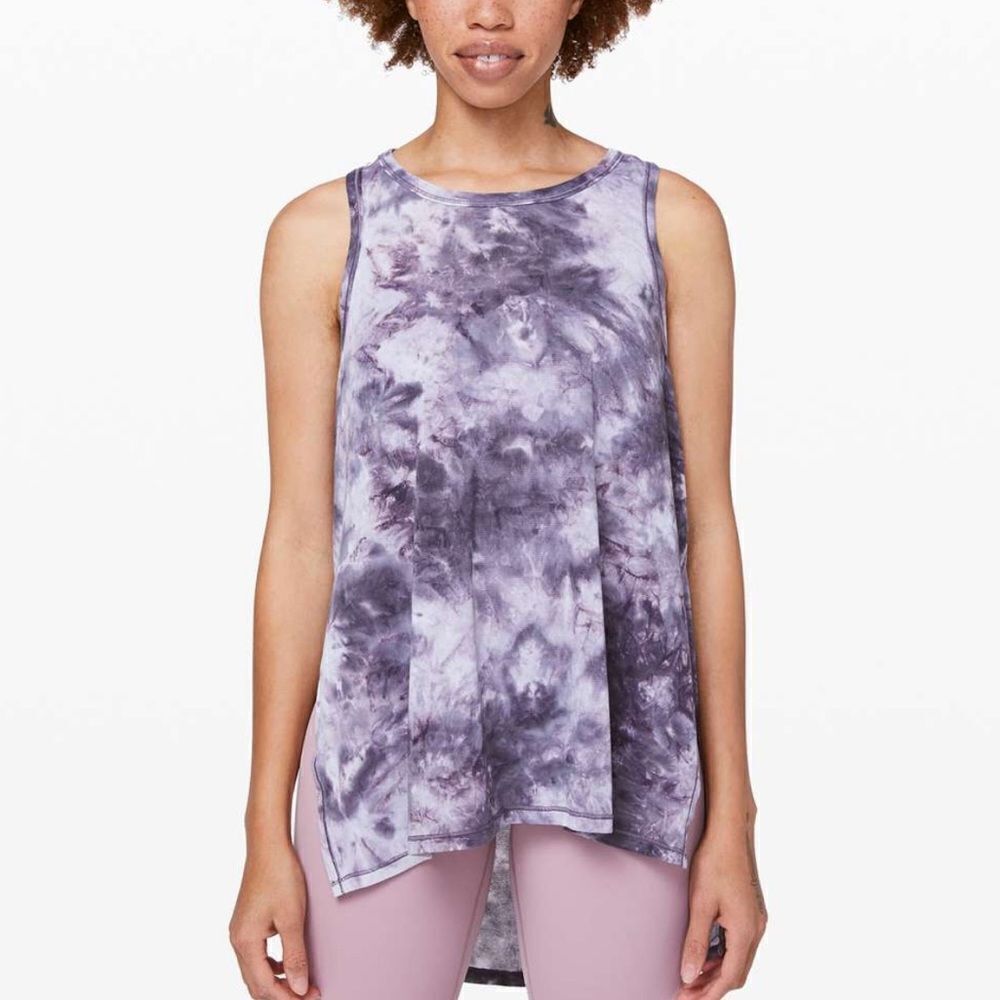 NWT New LULULEMON Long for Length Tank Top Purple Tie Dye Diamond Gray DGGM S